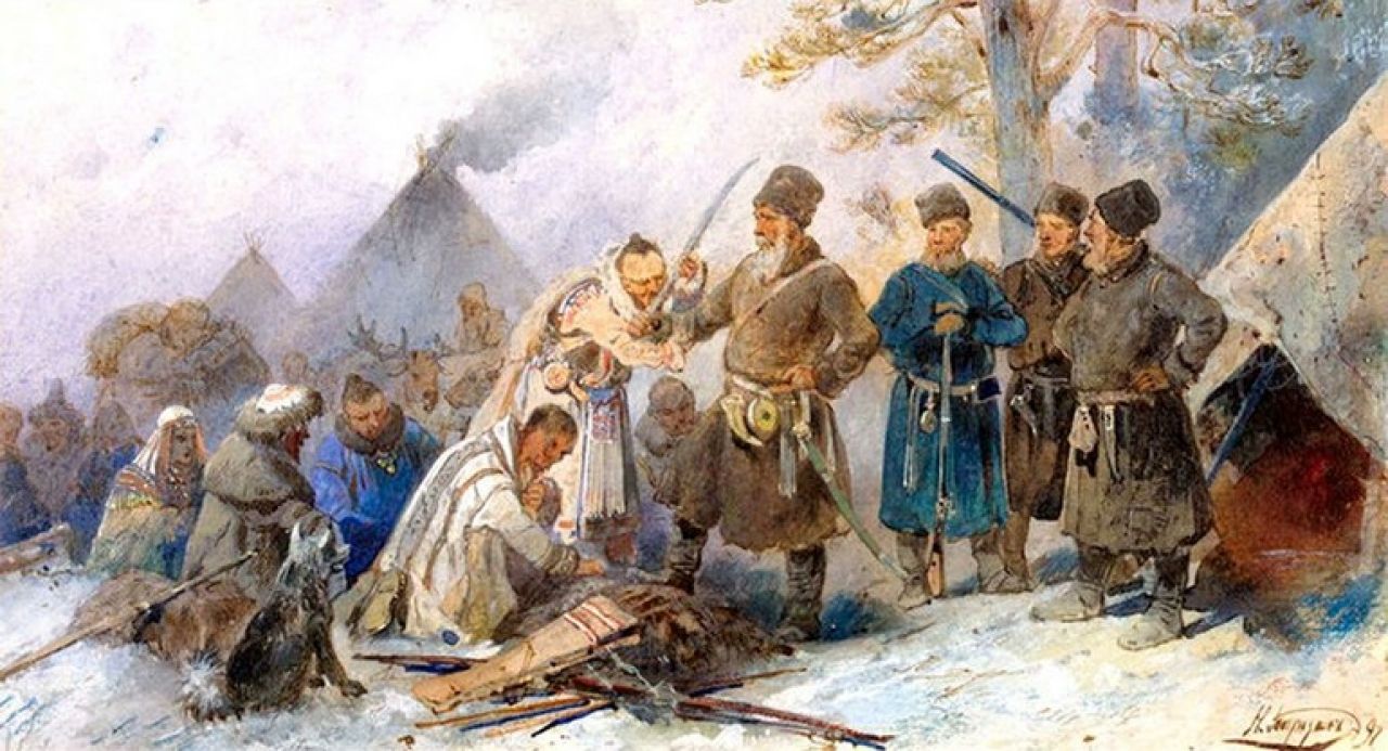 Подведение сибирских инородцев под высокую Царскую руку. Худодник Н.Н. Каразин